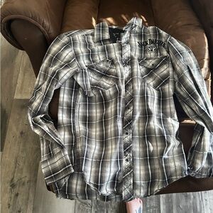 Men's Black and White Plaid Shirt jack daniels